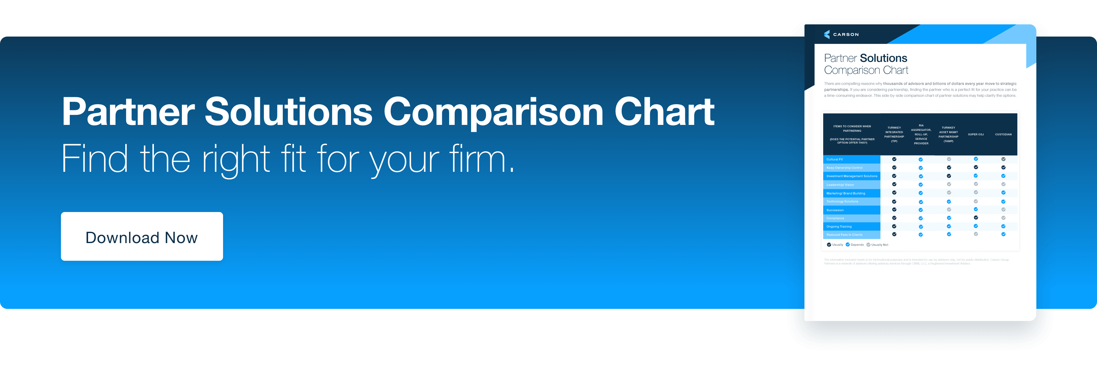 Partner Solutions Comparison Chart. Find the right fit form your firm. Download Now. 